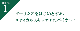 point1. ピーリングをはじめとする、メディカル美容(R)のパイオニア